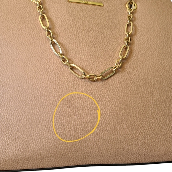 ALDO Vegan Leather Tote With Gold Chain Detail Tan Purse - Picture 11 of 16